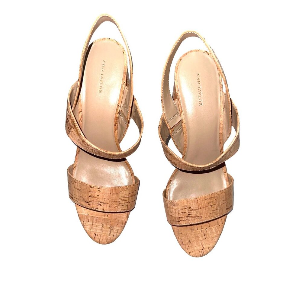 Ann Taylor Strappy Slingback Sandals Cork Wrapped Block Heel Open Toe Size 11 - Picture 2 of 9